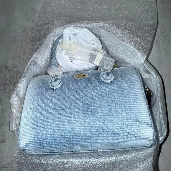 Coach Mini Rowan Crossbody Bag In Loved Denim With Charms - Picture 2 of 5